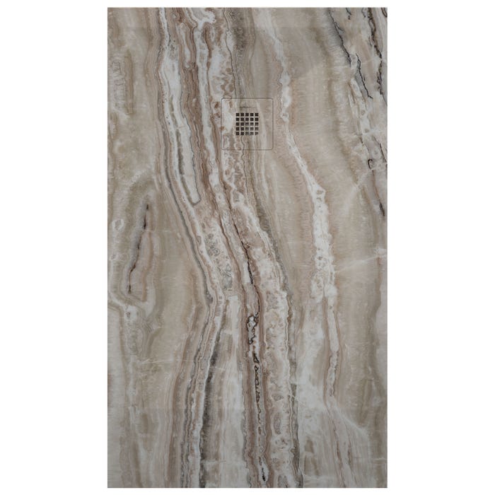 Receveur de douche Travertin brun , finition Lisse Stone 3D, grille de couleur - 140 x 90 cm