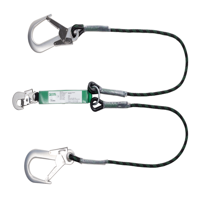Longe double à absorbeur corde tressée avec 2 connecteurs aluminium ouverture 60mm PIRUS - EN355
