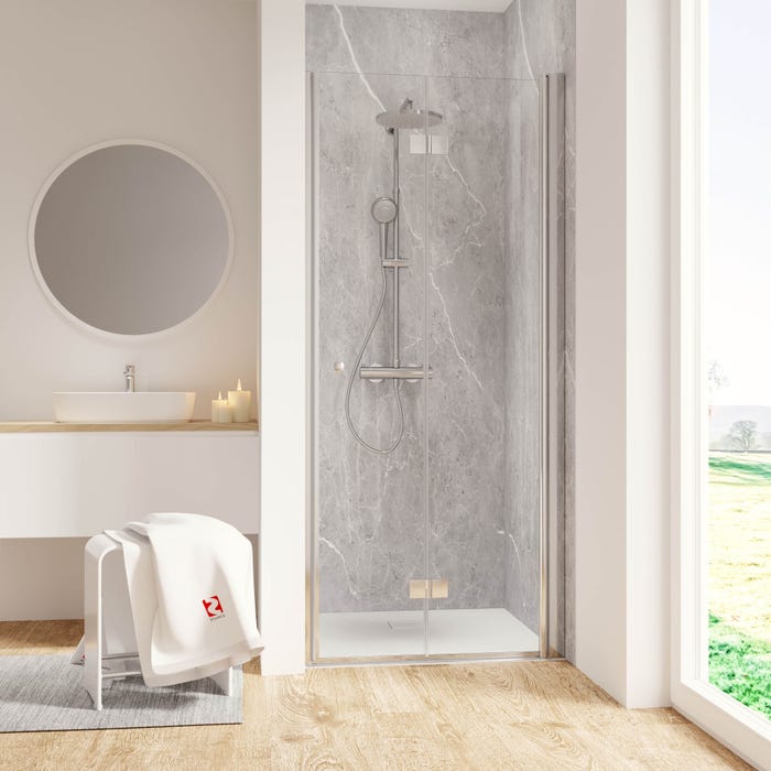 Schulte Porte de douche pivotante-pliante, verre 6 mm, profilé aspect chromé, Garant, 90 x 200 cm, ouverture vers la droite