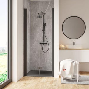Schulte Porte de douche pivotante-pliante, verre 6 mm, profilé noir, Garant, 90 x 200 cm, ouverture vers la gauche