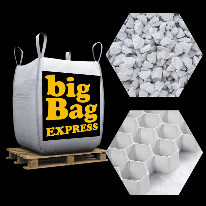 Pack Gravier Calcaire SUPER Blanc Ø 6/14 mm + Plaques Alvéolaires 15M², Big Bag de 0,9m³ (+/- 1,3T) - Livraison PREMIUM