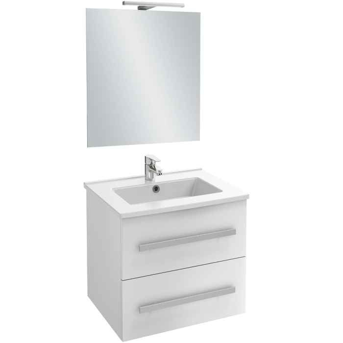 Meuble salle de bain simple vasque 60 cm JACOB DELAFON Ola Up avec miroir et spot blanc brillant