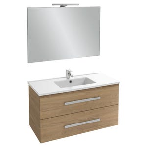 Meuble salle de bain simple vasque 100 cm JACOB DELAFON Ola Up avec miroir et spot chêne colorado