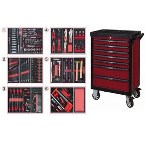 KS TOOLS 809.7452 Servante ULTIMATE rouge 7 tiroirs équipée de 455 outils