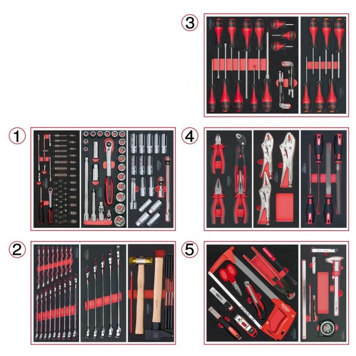 KS TOOLS 714.0187 Composition d'outils 5 tiroirs pour servante, 187 pièces
