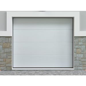 Porte de garage sectionnelle effet bois blanc avec moteur Somfy L254 x H218 cm - PRIETA