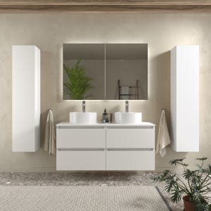 Meuble salle de bain - 120 cm - Double vasques à poser - Blanc mat - A suspendre - KARAIB