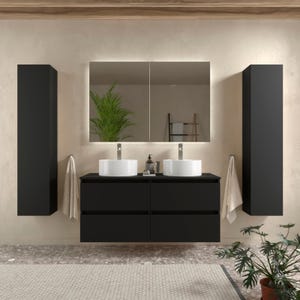 Meuble salle de bain - 120 cm - Double vasques à poser - Noir mat - A suspendre - KARAIB