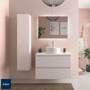 Meuble salle de bain - 80 cm - Avec vasque à poser - Blanc mat - A suspendre - KARAIB