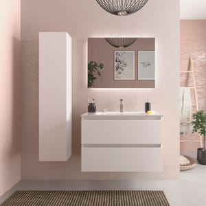 Meuble salle de bain - 80 cm - Avec plan vasque - Blanc mat - A suspendre - KARAIB
