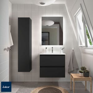 Meuble salle de bain - 70 cm - Avec plan vasque - Noir mat - A suspendre - KARAIB