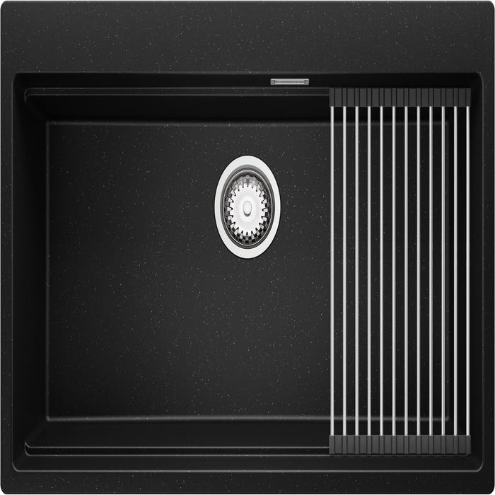 Evier Cuisine en Granit Noir Metallic, 78 x 50 cm, Lavabo 1 bac + Kit de Vidage, Évier à Encastrer de Primagran