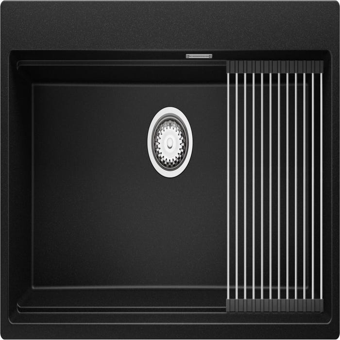 Evier Cuisine en Granit Noir, 78 x 50 cm, Lavabo 1 bac + Kit de Vidage, Évier à Encastrer de Primagran