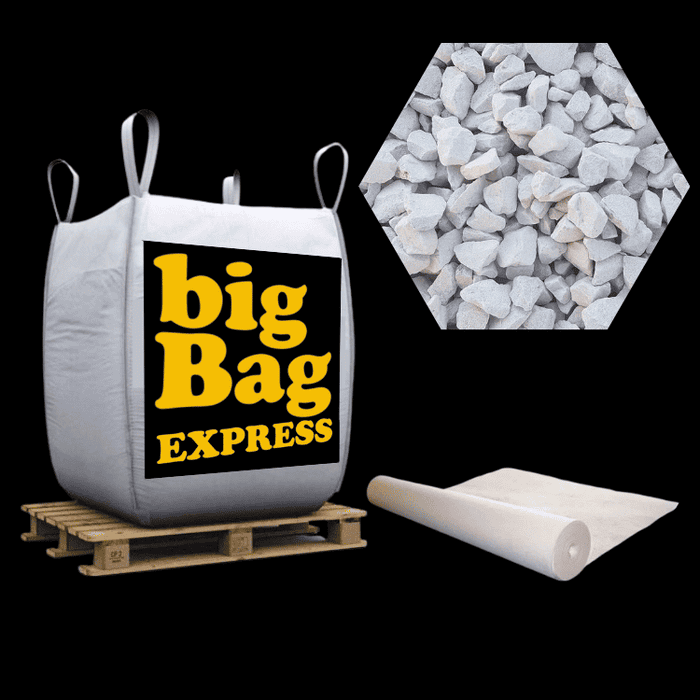 Pack Gravier Calcaire SUPER Blanc + Géotextile = 2 Big Bag de Gravier Calcaire SUPER Blanc Ø 6/14 mm (≃ 40M²) + Géotextile 50m2 - Livraison PREMIUM