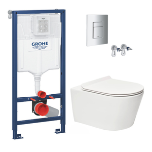 Grohe Pack WC Bâti-support Rapid SL + WC sans bride SAT Brevis + Abattant slim, softclose + Plaque chrome (RapidSL-Brevis-1)