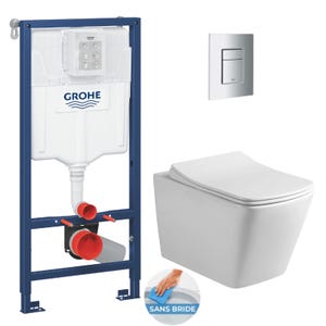 Grohe Pack WC Bâti-support + WC sans bride Infinitio Design + Abattant softclose + Plaque chrome