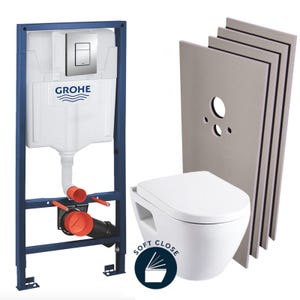 Grohe Pack WC Bâti-support + WC Serel Solido Compact + Abattant softclose + Set d'habillage (39186000-sabo)