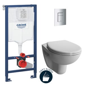 Grohe Pack WC Bâti-support Rapid SL + WC Vitra Normus + Abattant softclose + Plaque Chrome (RapidSL-Normus-1)
