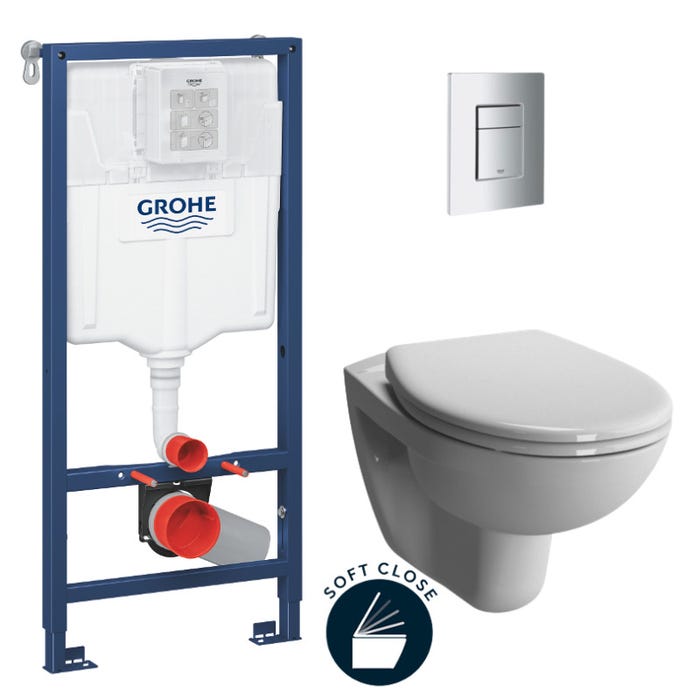 Grohe Pack WC Bâti-support Rapid SL + WC Vitra Normus + Abattant softclose + Plaque Chrome (RapidSL-Normus-1)