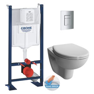 Grohe Pack WC Bâti Autoportant Rapid SL + WC sans bride Vitra Normus + Abattant softclose + Plaque chrome