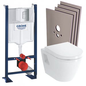 Grohe Pack WC Bâti Autoportant Rapid SL + WC Vitra Integra avec abattant + Set habillage + Plaque chrome