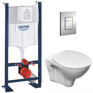 Grohe Pack WC Bâti Autoportant Rapid SL + WC suspendu Cersanit S-line Pro avec abattant + Plaque chrome (ProjectS-LinePro-1)