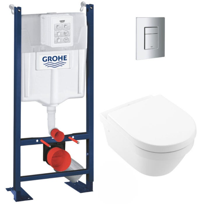 Grohe Pack WC Rapid SL autoportant + WC sans bride Architectura, fixations invisibles + Plaque chrome (ProjectArchi3-1)