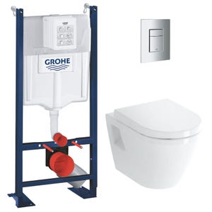 Grohe Pack WC Bâti Autoportant Rapid SL + WC Vitra Integra + Abattant en Duroplast + Plaque chrome