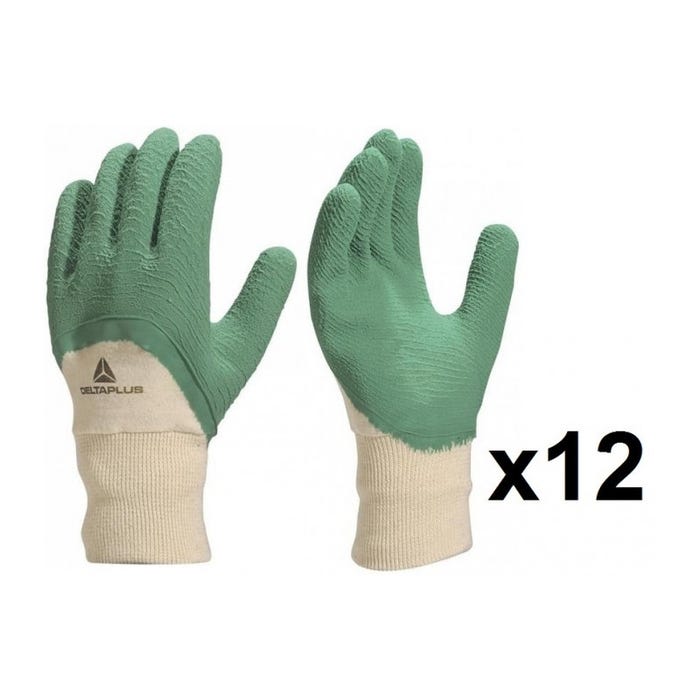 12 paires de gants latex crêpés vert LA500 DELTA PLUS