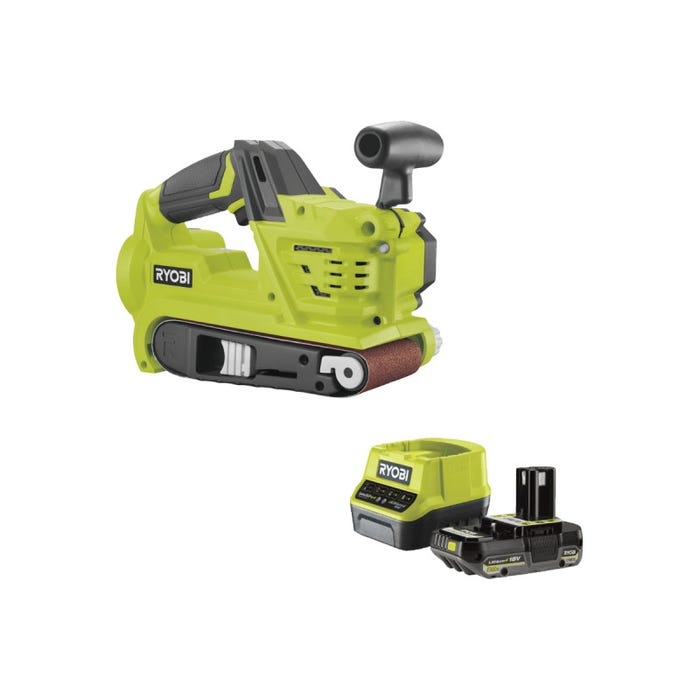 Pack RYOBI Ponceuse à bande R18BS-0 - 18V One+ - 75 mm - 1 batterie 2.0Ah - 1 chargeur rapide RC18120-120