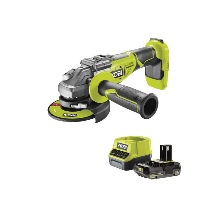 Pack RYOBI Meuleuse d'angle R18AG7-0 - Brushless 18V One+ - 1 batterie 2.0Ah - 1 chargeur rapide RC18120-120