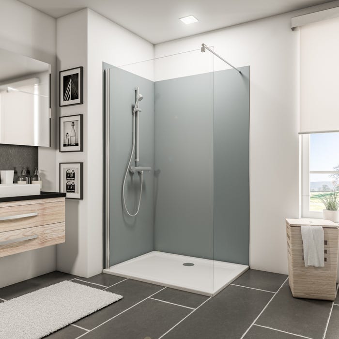 Schulte Pack de 2 panneaux muraux 90 x 210 cm + 120 x 210 cm + 3 profilés Gris argenté, revêtement pour douche et salle de bains, DécoDesign COULEUR