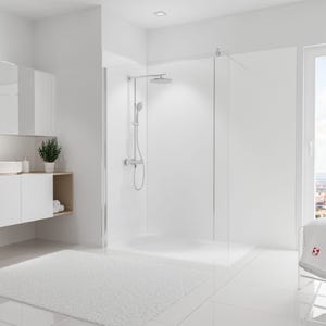 Schulte Panneau mural Blanc, revêtement pour douche et salle de bains, DécoDesign COULEUR, pack de 3 panneaux muraux 90 x 210 cm + 5 profilés blancs