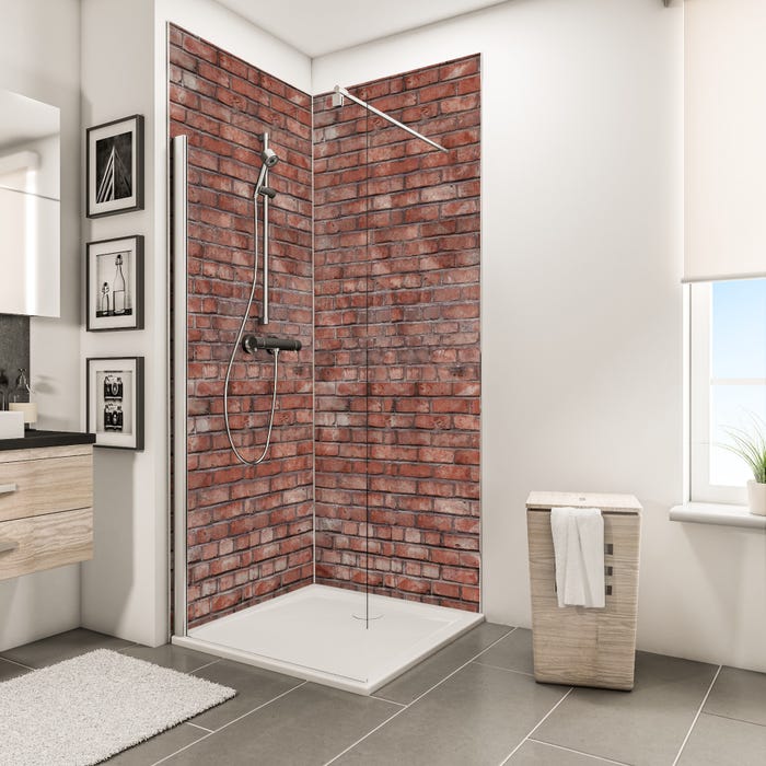 Schulte Panneau mural Briques industriel, revêtement pour douche et salle de bains, DécoDesign DÉCOR, pack de 2 panneaux muraux 100 x 210 cm