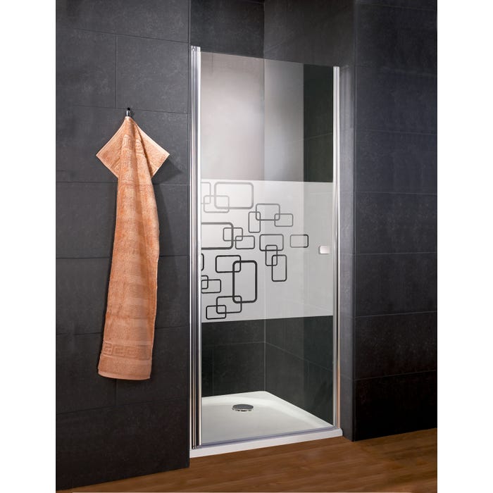 Schulte porte de douche pivotante, 90 x 192 cm, verre 5 mm anticalcaire, sérigraphie Softcube, style industriel, profilé aspect chromé