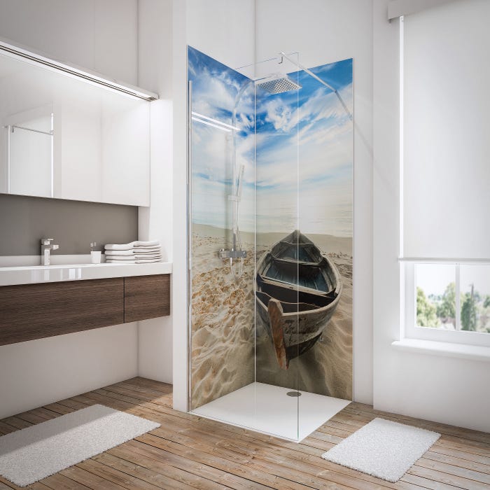 Schulte Pack de 2 panneaux muraux 90 x 210 cm, revêtement pour douche et salle de bains, DécoDesign PHOTO, Bateau en angle