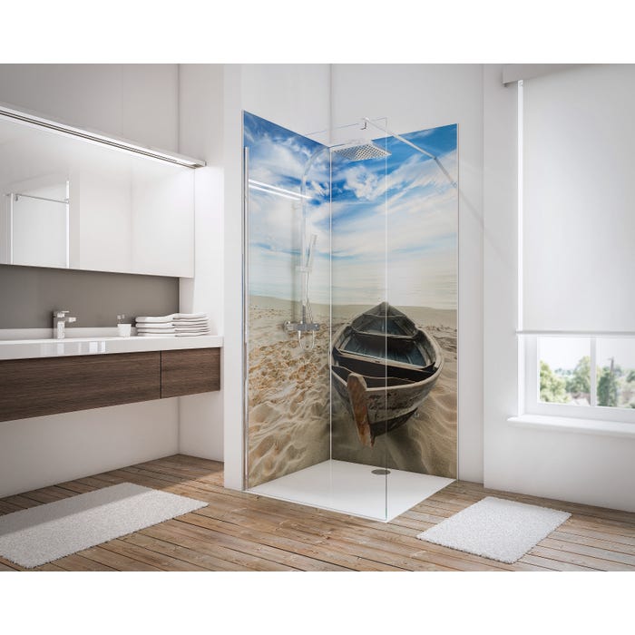 Schulte Pack de 2 panneaux muraux 90 x 210 cm, revêtement pour douche et salle de bains, DécoDesign PHOTO, Bateau en angle