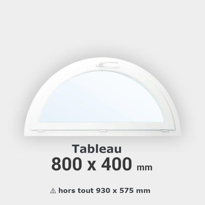 Fenêtre demi-lune PVC blanc H40 x L80 cm tableau à soufflet