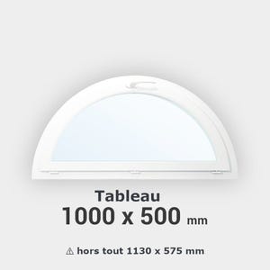 Fenêtre demi-lune PVC blanc H50 x L100 cm tableau à soufflet
