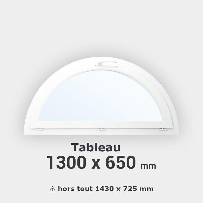 Fenêtre demi-lune PVC blanc H65 x L130 cm tableau à soufflet