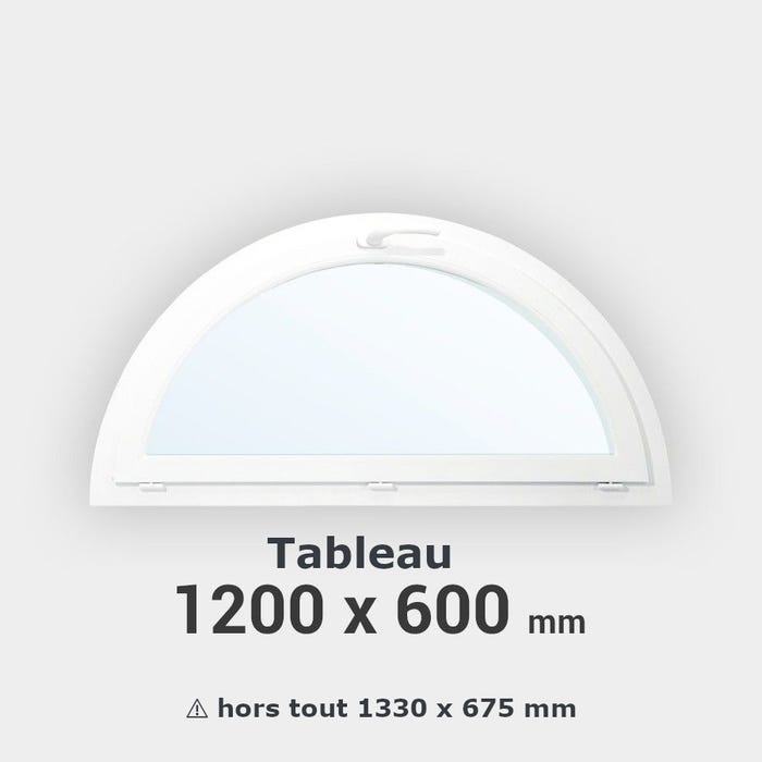 Fenêtre demi-lune PVC blanc H60 x L120 cm tableau à soufflet