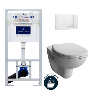Villeroy & Boch Pack WC Bâti-support Viconnect + WC suspendu Normus + Abattant frein de chute + Plaque blanche (ViConnectNormus-2)