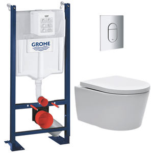 Grohe Pack WC Bâti autoportant Rapid SL + WC sans bride SAT + Abattant softclose + Plaque chrome (ProjectSATrimless-8)