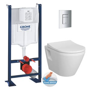 Grohe Pack WC Bâti Autoportant Rapid SL + WC sans bride Integra + Abattant softclose + Plaque chrome (ProjectIntegraRimless2-1)