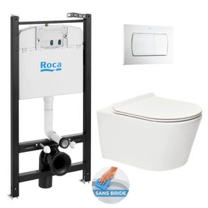 Roca Pack Bâti-support Roca Active + WC sans bride SAT Brevis + Abattant slim, softclose + Plaque Blanche (RocaActiveBrevis-1)