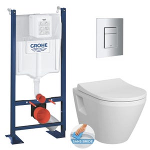 Grohe Pack WC Bâti Autoportant Rapid SL + WC sans bride Integra + Abattant softclose + Plaque chrome (ProjectIntegraRimless2.0-5)