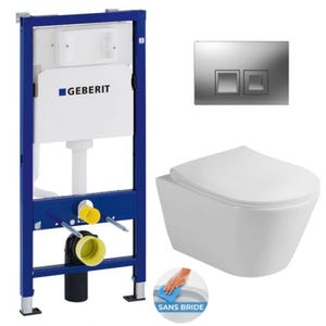 Geberit Pack WC bati-support Duofix UP100 + WC sans bride Lucco Avva avec fixations invisibles + Abattant softclose + Plaque