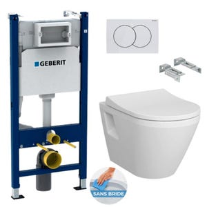 Pack Bati-support Geberit Duofix 112cm + WC sans bride Vitra Integra + Abattant softclose + Plaque blanche
