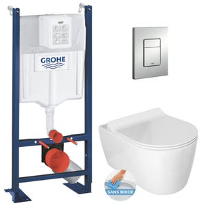 Grohe / Idevit Pack WC Rapid SL autoportant + WC sans bride Alfa avec fixations invisibles + Abattant softclose + Plaque chrome mat
