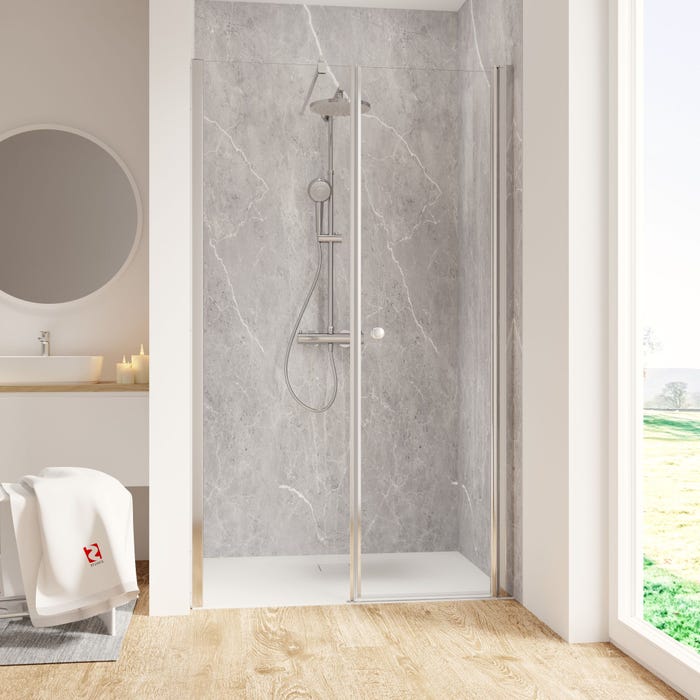 Schulte Porte de douche pivotante, verre 6 mm, profilé aspect chromé, Garant, 120 x 200 cm, ouverture vers la droite